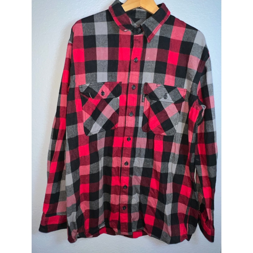 Five Brother Flannel Shirt Mens Large Tall Red Black Plaid Cotton 5200